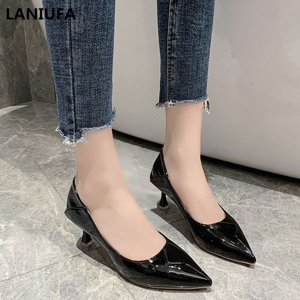 

autumn women pumps high heels shoes women female classics platform pointed toe thin heels wedding dress shoes mujer, Black