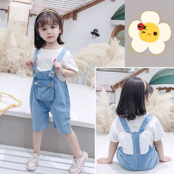 

n0rwu 2020 sling and shorts summer boy korean style soft denim suspender shorts internet celebrity angel wings children's suspender pan, Blue