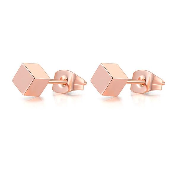 

stud e536 concise cube rose gold color fashion earring jewelry sale, Golden;silver