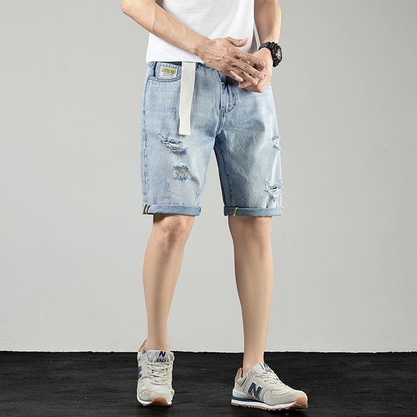 

6lcrx модные бр шорты и брюки и брюки рваные джинсовые обрезанные брюки 2020 новые шорты мужские свободные прямые личности мужские джинсовые, Blue