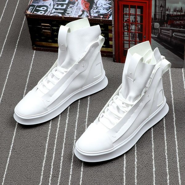 

brand men fashion casual shoes ankle boots pu leather thick bottom men high shoes leisure hip-hop boots botas hombre t200718, Black