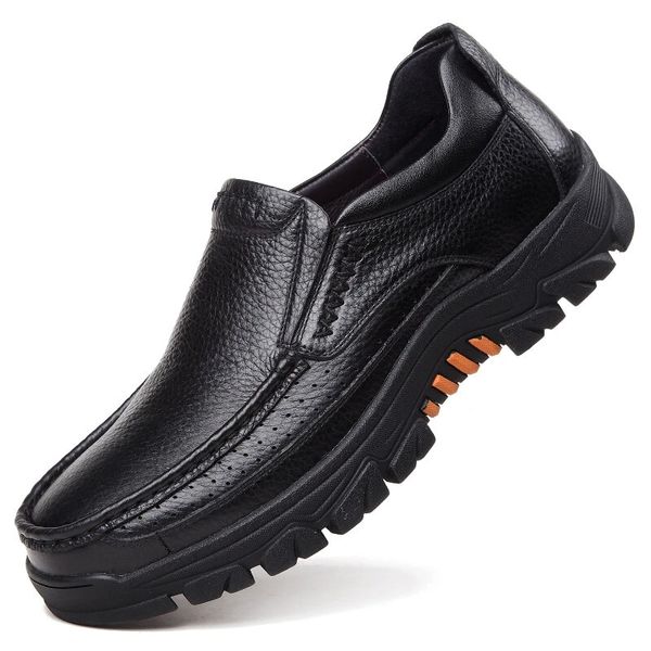 

waterproof genuine leather men shoes slip on loafers casual leather shoes comfortable quality flats men winter moccasins, Black