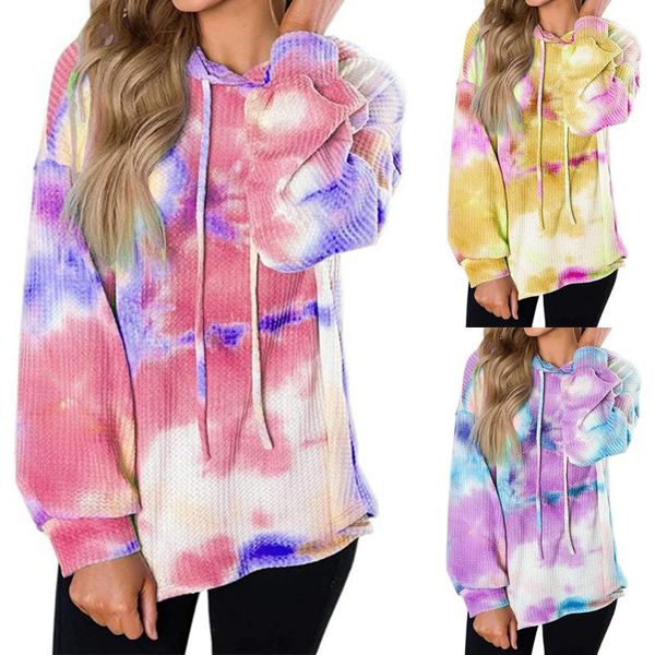 

women's hoodies & sweatshirts women pullovers hooded long sleeve harajuku tie dye print sweatshirt drawstring clothes ladies hoodie d3, Black