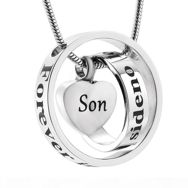 

ijd9954 silver round circle funeral son forever in my heart ashes memorial cremation urn pendant for keepsake jewelry