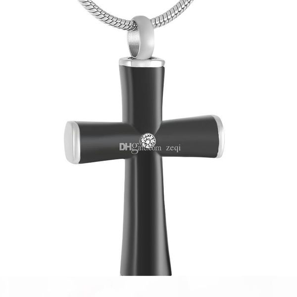 

ijd9408 black cross stainless steel cremation pendant necklace crystal memory ashes keepsake urn necklace, Silver