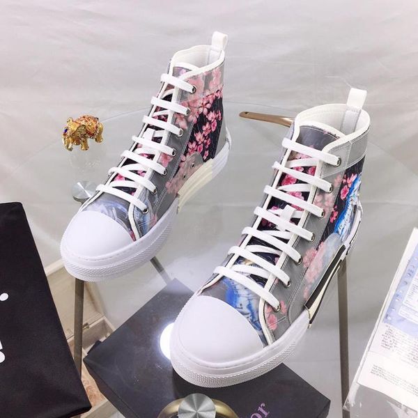 

flowers technical canvas b23 high sneaker men 's shoes chaussures pour hommes fashion lightweight shoes lace -up sports vintage me, Black