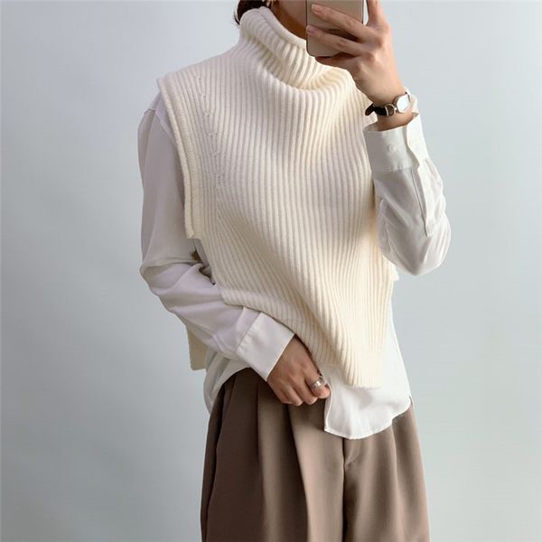 

gentle turtleneck sleeveless jumpers new design chic women vest brief office lady knitted women pullovers sweater, Black;white