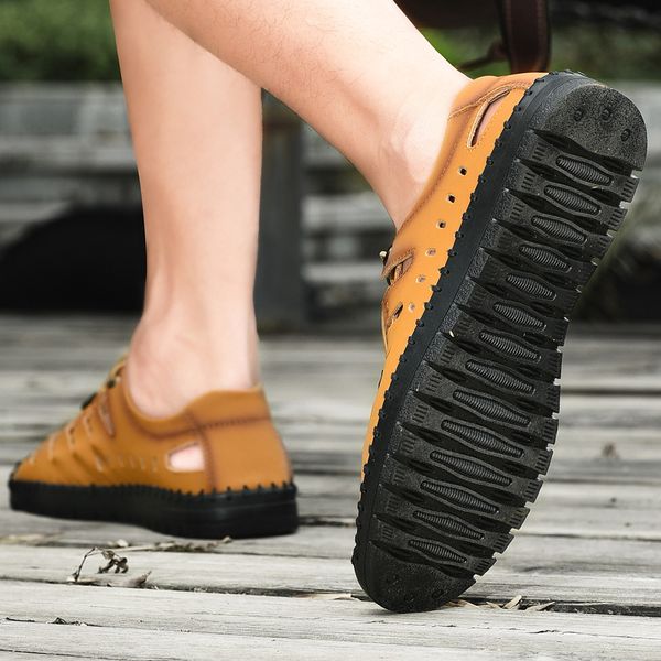 

mens leather sneakers verano zomer de para zapatillas breathable shoes flops comfort sommer water flip man male sandalias mens, Black