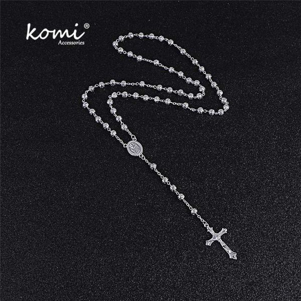 

komi silver plated hollow copper rosary beads women necklace with cross pendant pulseiras pulseras rosary necklaces