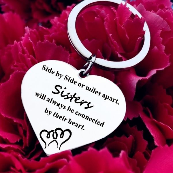 

new fashion friendship keyring lettering friends stainless steel heart pendants keychain for friend sisters jewelry gift, Silver