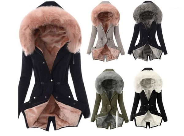 

size femme outerwear winter womens coats fur collar solid color long sleeve ladies jackets casual thick cotton plus, Black;brown