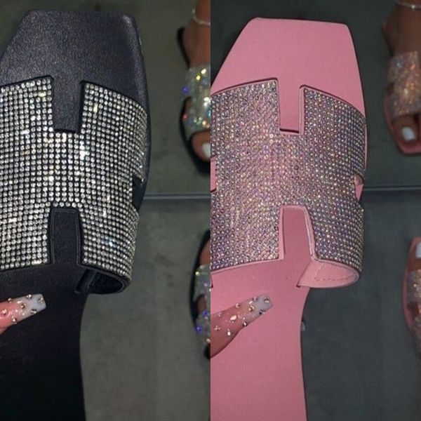 

women's large size flip-flops flat shoes slippers slippers 2020 summer women's shoes flat rhinestoneflip-flops for women
