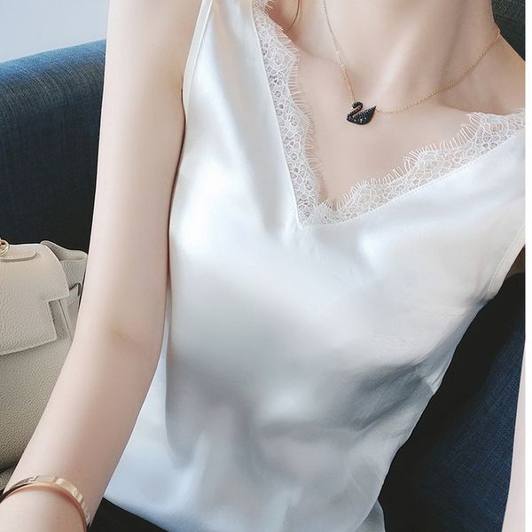 

milk-like silky camisole lace vest beauty flip bar 2020 summer v-neck back lace sling suit base vest, Camo