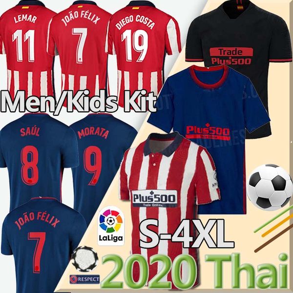 

thai 20 21 joÃ£o fÃ©lix atletico de madrid soccer jerseys 2019 2020 koke diego costa griezmann camiseta de fÃºtbol llorente football jerseys, Black;yellow