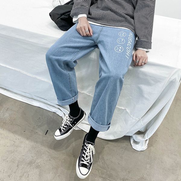 

джинсы мужчины популярная марка в корейском стиле trend мужская одежда straight-cut сыпучие-fit универсальный handsome capri широкий ноги ca, Blue