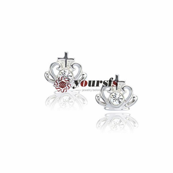 

yoursfs new luxury silver plated clear cz crystal stud crown earrings brilliant cut women jewerly xmas gift