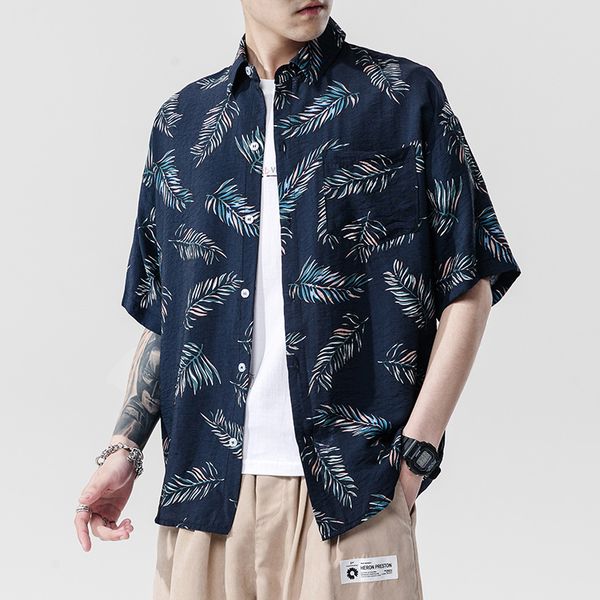 

2020 new summer holiday fashion floral short sleeve shirts men beach hawaiian leisure loose men shirts plus size sa-8, White;black