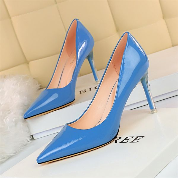 

2020 spring women pointed toe high heels pumps tacones talon femme blue yellow white heels stilettos elegant lady wedding shoes, Black