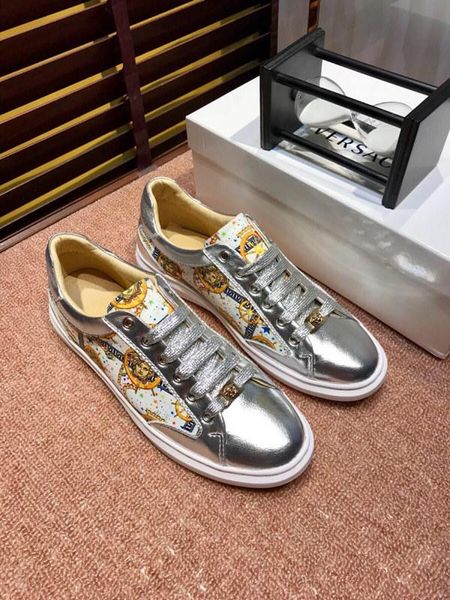 

2020 luxury custom medusa printed embroidered low-lace-up tide shoes, high-quality casual wild sports shoes, size: 38-45, Black