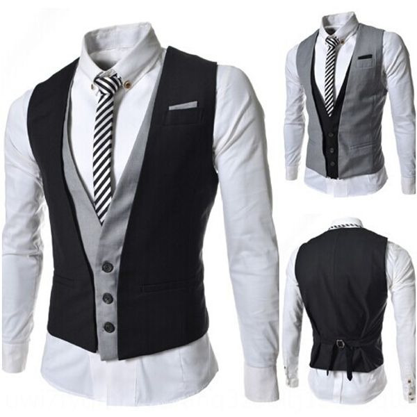 

autumn and winter coat vest new special price large size men's fake two-piece casual vest coat, Black;white