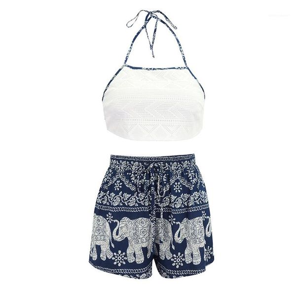 

shorts natural color two piece outfit sets summer womens tracksuits fashion halter short camis animal pattern, Gray