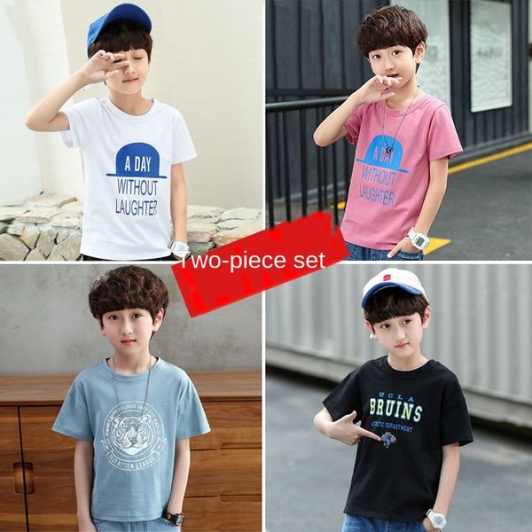 

two kids boy 's short-sleeved 2020-percent cotton in t-shirt t-shirt the big children's, Blue