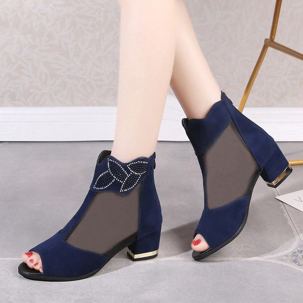 

elegant ladies black air mesh high square heel sandals summer 2020 peep toe crystal floral black pumps shoes woman