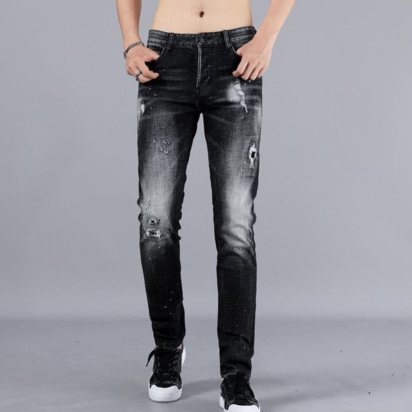 

2020 new menswear designer jeans ripped denim torn pants tight-fitting version bike bike fashion rock, Blue