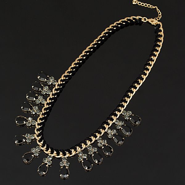 

yfjewe fashion thick chain weave black rhinestones crystal beads choker luxury chunky necklace statement jewelry #n009