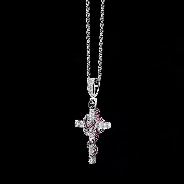 

designer necklaces 18k gold rhodium plated snake and cross pendant necklace luxury bling zircon hip hop men women necklace, Silver