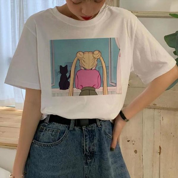 

sailor moon harajuku t shirt women ullzang kawaii short cartoon aesthetic t shirt cute 90s graphic tshirt korean style tee female, White