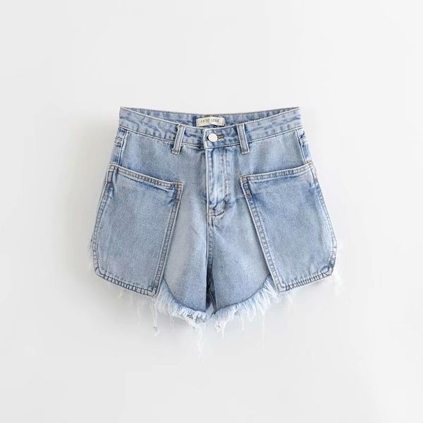 

карманный раскладные denim шорты высокой талией джинсы полиэстер лето 2020 новый корейский стиль шерстяной широкие сыпучие вскользь горячие, Blue