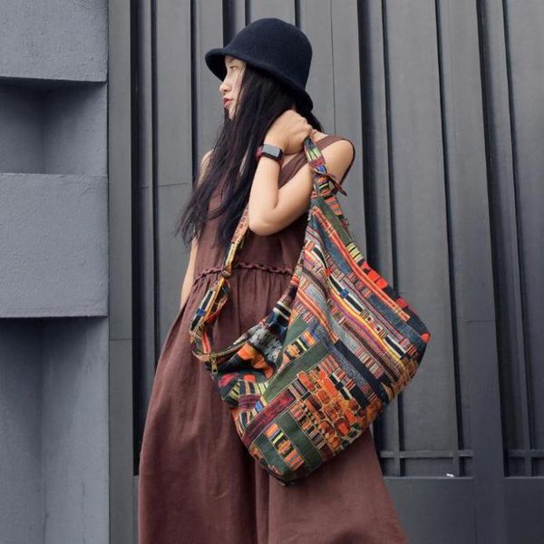 

johnature handmade printing shoulder bags 2020 new vintage large capacity women bag leisure all-match female messenger bag