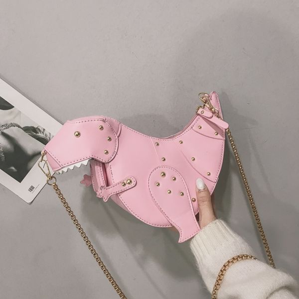 

ins full dinosaur rivet shoulder chain shoulder women's new super cute cute chain bag small dinosaur diagonal bag, White