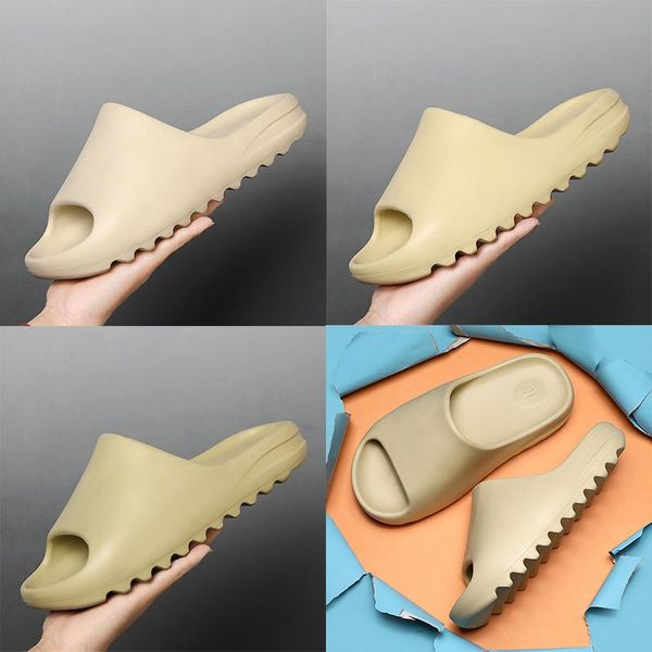 

kanye west slippers solid color resin desert sand designer slippers summer fashion earth brown flat slide men and women beach causal sandals, Black