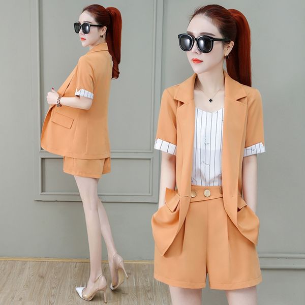 

новый костюм 8sir7 женщин в 2020 летний корейский стиль мяса скрытие похудение темперамент моды ol костюм деловых женщин набор новая мода тр, Gray