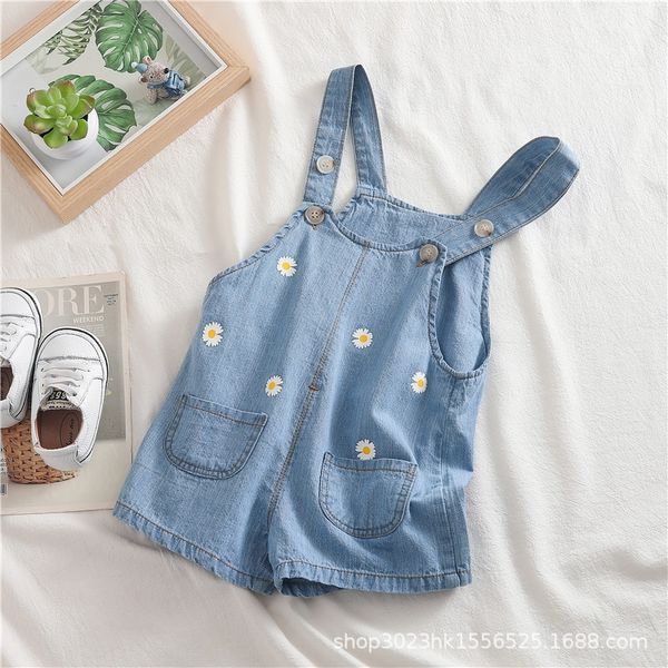 

children's and girls' 2020 summer korean style and belt shorts 0-4 years old female baby daisy light color denim belt shorts, Blue
