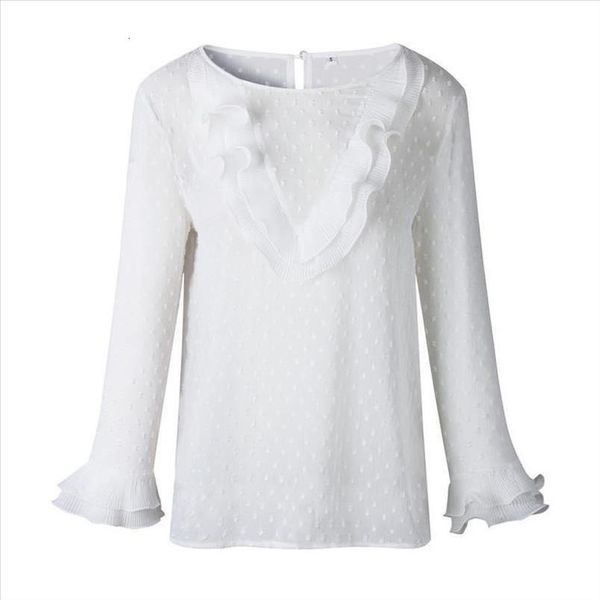 

women ladies blouses and casual lace polka dot o neck shirt long sleeve blouse blusas mujer de moda 2020 dz, White