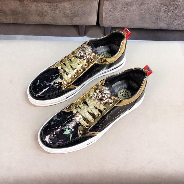 

2020h new high-end men's leather print youth low-casual tide shoes, high-quality fashionable outdoor sports shoes, size: 38-451, Black