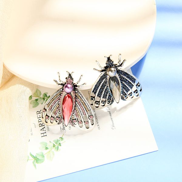 

bohemia fashion new red/navy crystal insect brooch for women handmade ethnic punk brooch charming date gift jewelry, Gray