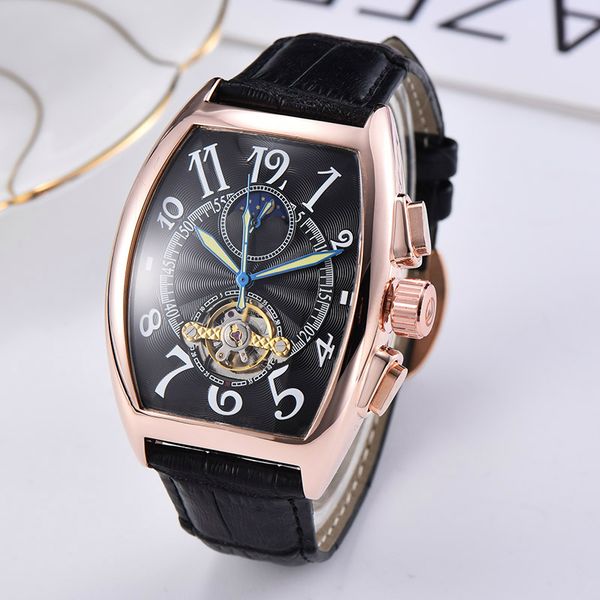 

Automatic winding mechanical watch men noble watch fashion leather strap hour hand digital automatic date dial full function watches