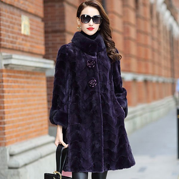 

long-term availability] autumn and winter models imported female coat haining fur coat, Black