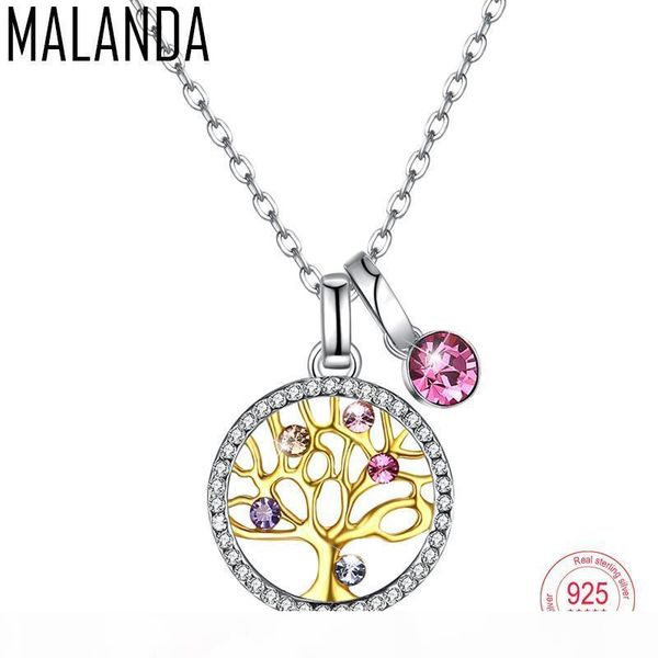 

malanda design crystal from swarovski glod color life tree round pendant necklaces for women sterling silver jewelry girl gift