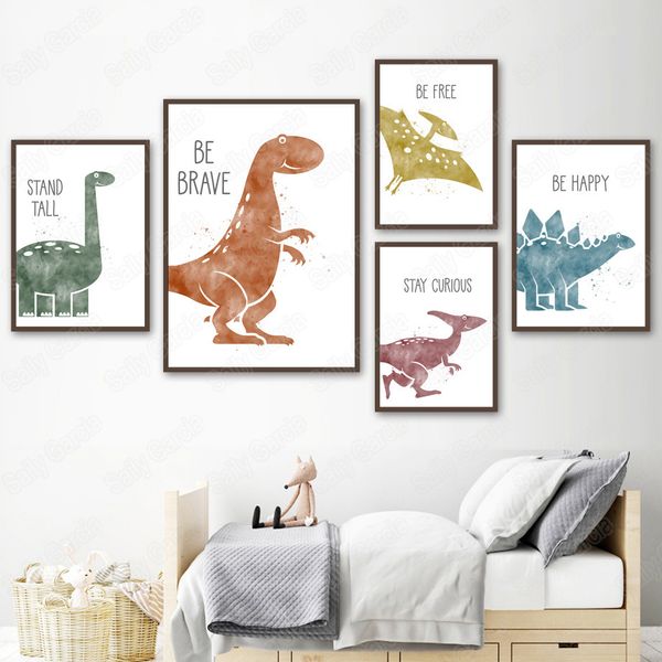 

wall art canvas painting nordic posters prints tricera watercolor cartoon dinosaur pictures for kids room home decor modular