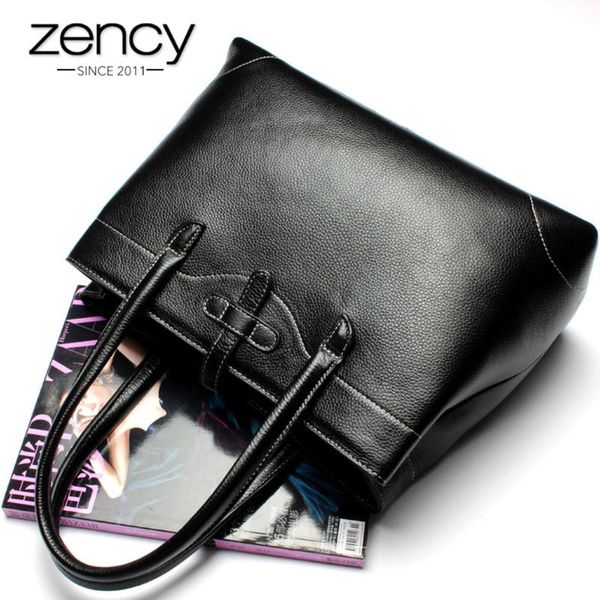 

zency business women handbag black 100% genuine leather tote purse fashion lady shoulder messenger crossbody bags super quality