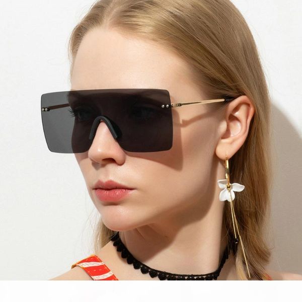

oversized square sunglasses women retro rimless sun glasses luxury one piece brand punk metal flat eyewear fml, White;black