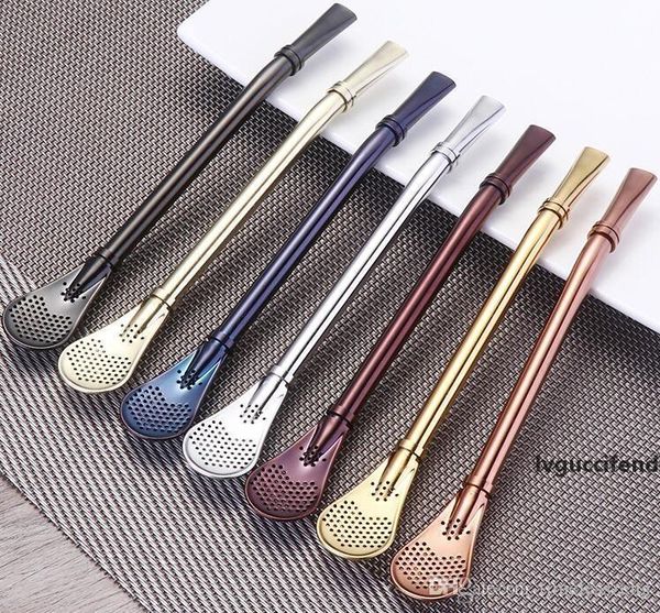 

7 colors eco-friendly stainless steel drinking straw spoon yerba mate straw colorful filter straw multi-purpose pipette spoon bar supply