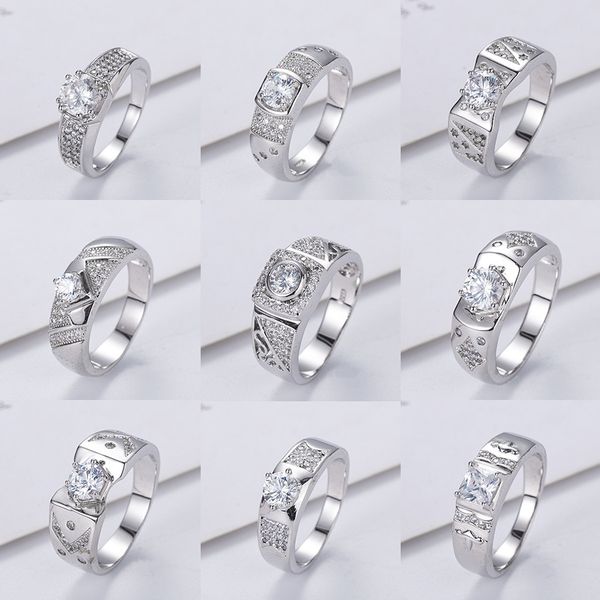 

European and American trend exquisite male ring simulation super flash diamond copper ring female cross border hot micro inlaid diamond jewe