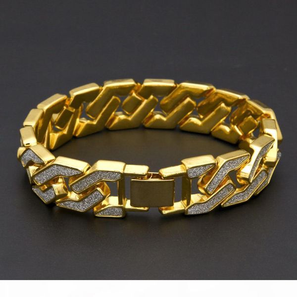 

fashion jewelry 18k gold plated geometric figure curb chain hip hop men's cuban link bracelet 22.5cm*1.6cm, Black