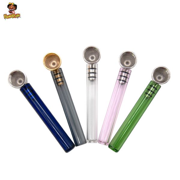 Honeypuff Tubo di vetro multicolore Pipa da fumo 93MM Tubi di fumo di erbe di tabacco portatili Tipi dritti Fumo di un battitore